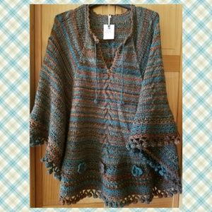 Handmade poncho (knit w/crochet trim)